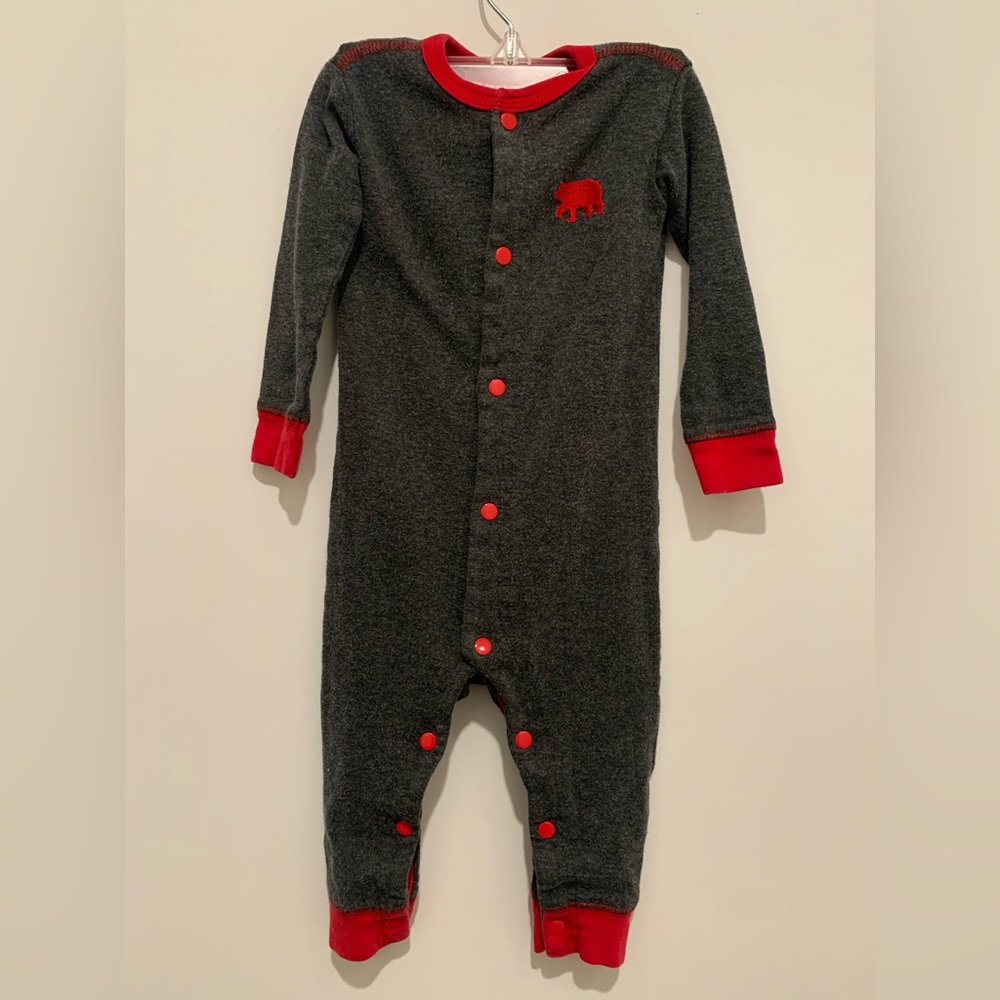 Little Blue House “Bear Naked” grey and red long sleeve onesie. Size 6-12 months